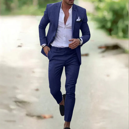 Textured Fitted Notched Single Padded Creased Suit Set