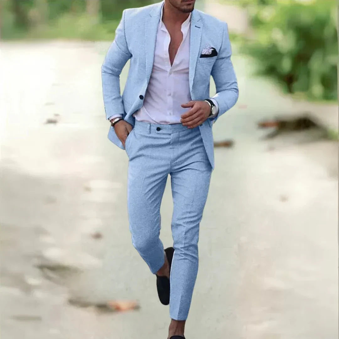 Textured Fitted Notched Single Padded Creased Suit Set