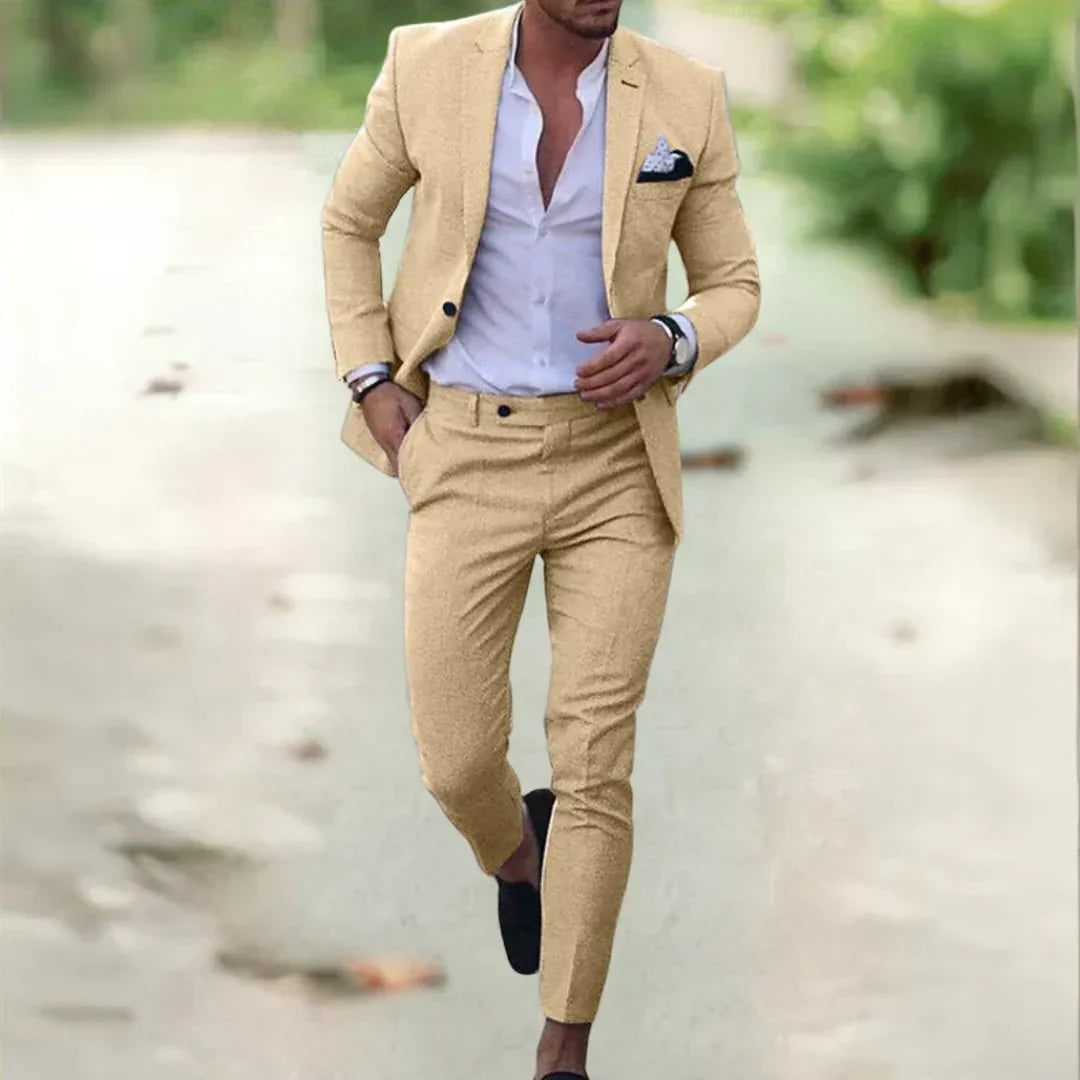 Textured Fitted Notched Single Padded Creased Suit Set