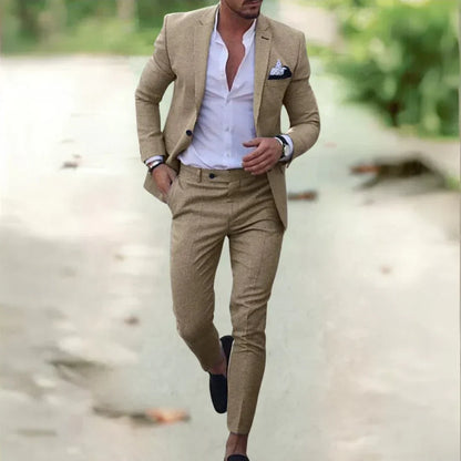 Textured Fitted Notched Single Padded Creased Suit Set