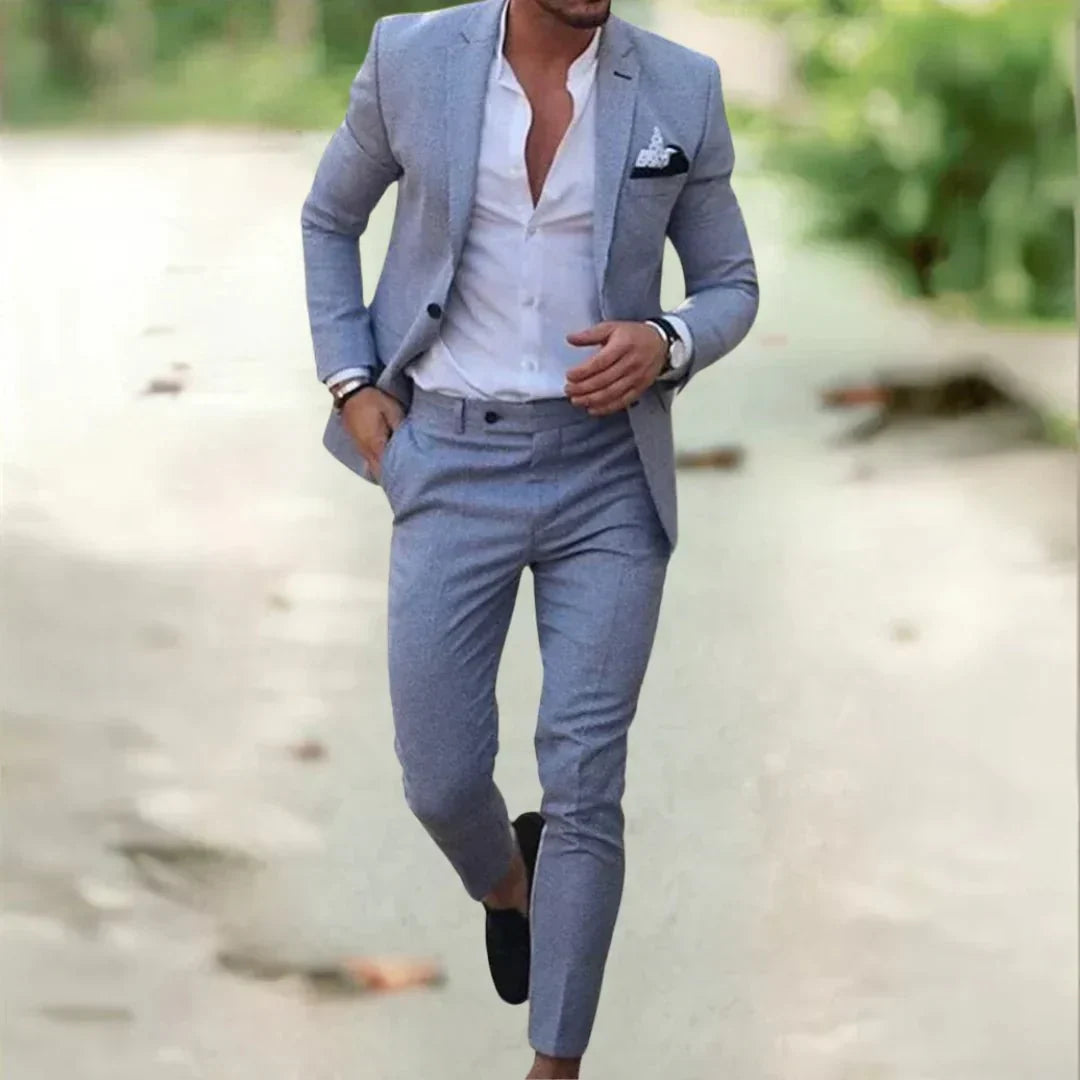 Textured Fitted Notched Single Padded Creased Suit Set