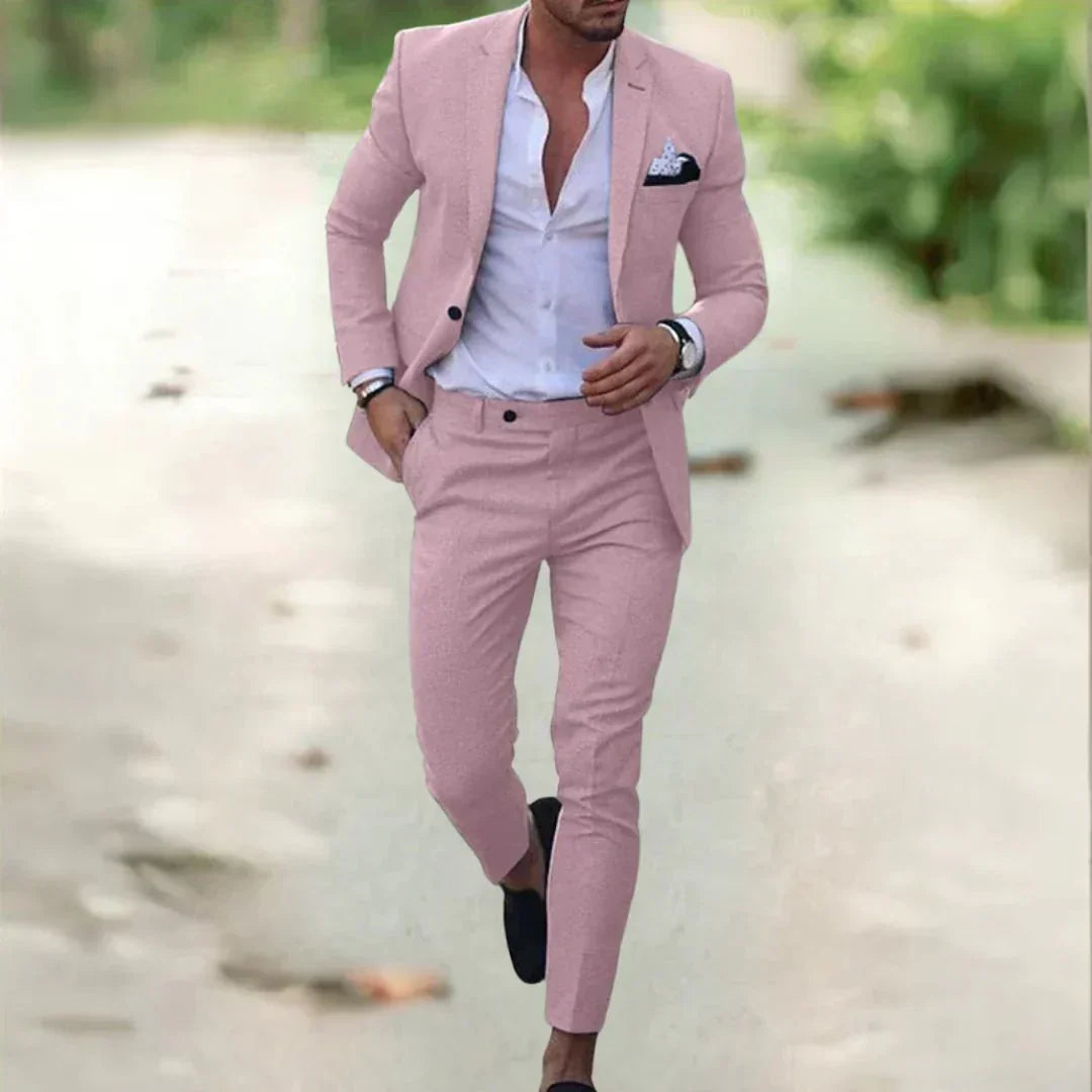 Textured Fitted Notched Single Padded Creased Suit Set