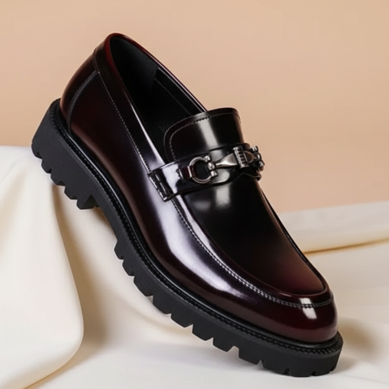 Polished Buckled Seamed Ridged Rounded Loafers
