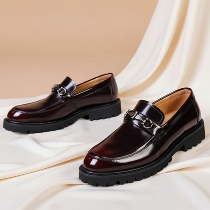 Polished Buckled Seamed Ridged Rounded Loafers
