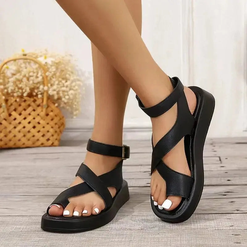 Strappy Ankle Buckle Flat Sole Sandals