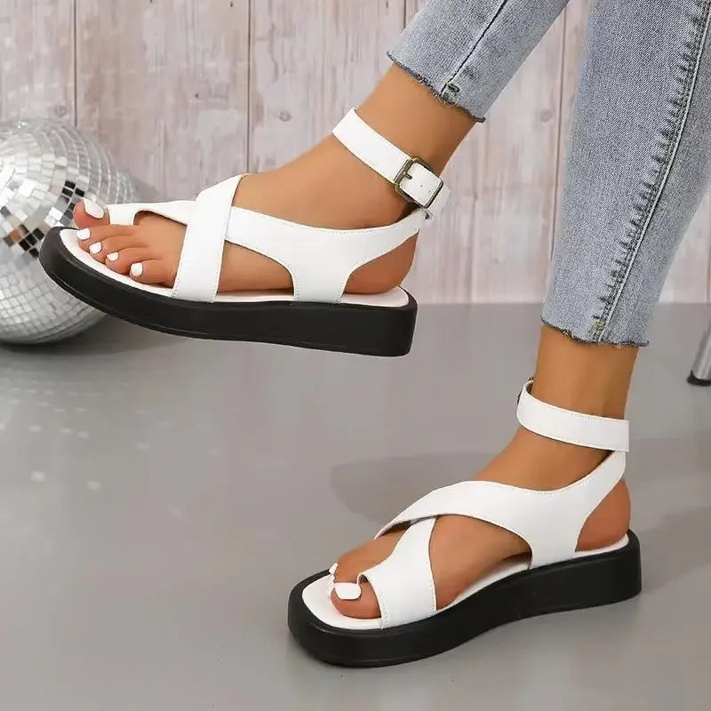 Strappy Ankle Buckle Flat Sole Sandals