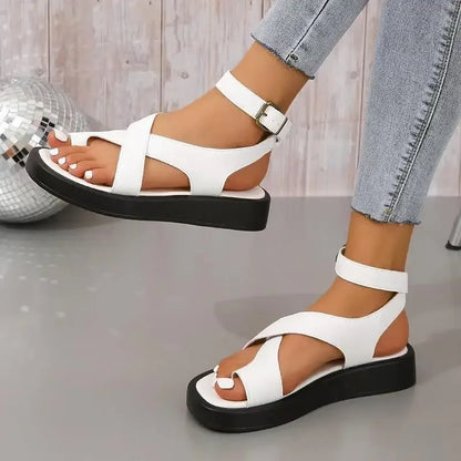 Strappy Ankle Buckle Flat Sole Sandals