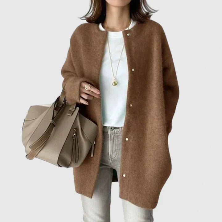 Women's Crew Neck Long Sleeve Oversized Cropped Cardigan