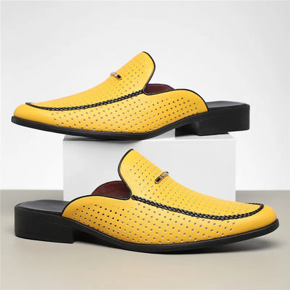 Perforated Backless Pointed Braided Low Heel Sandals