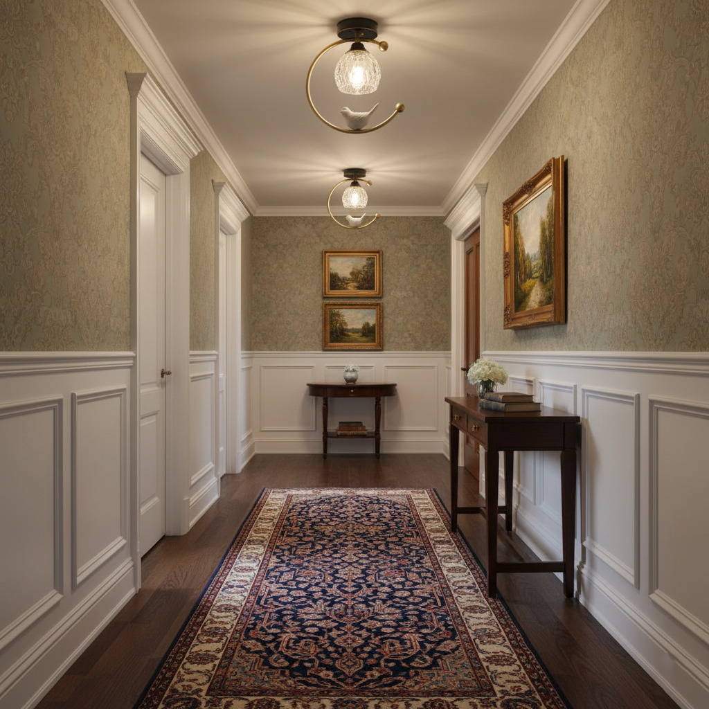 C-Shape Curved Ceiling Light with Bird Figurine