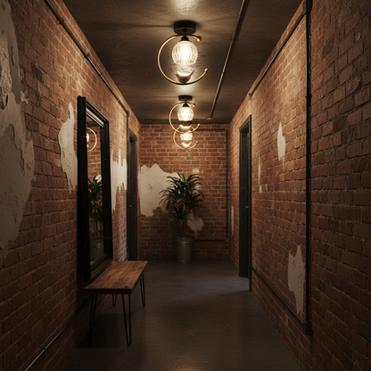 C-Shape Curved Ceiling Light with Bird Figurine