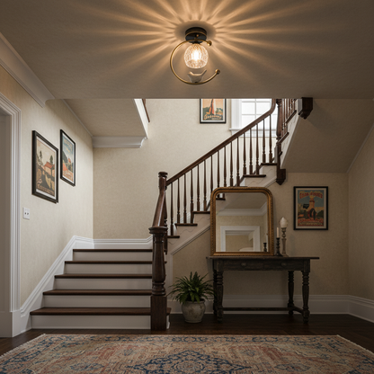 C-Shape Curved Ceiling Light with Bird Figurine