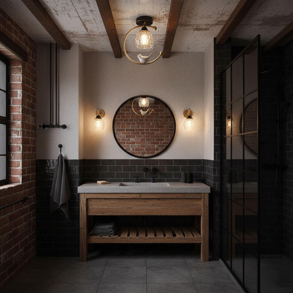 C-Shape Curved Ceiling Light with Bird Figurine