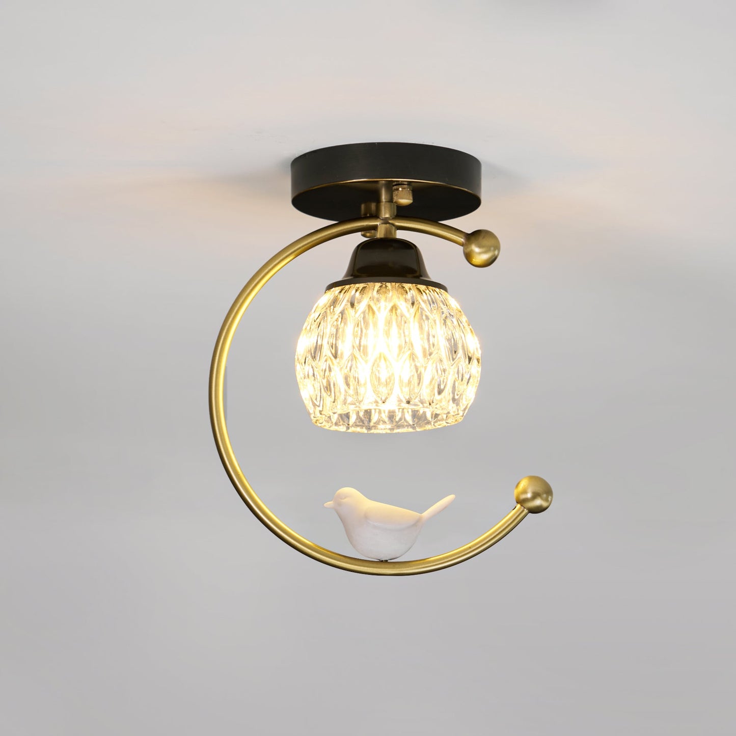 C-Shape Curved Ceiling Light with Bird Figurine