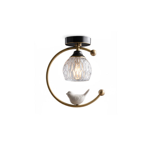 C-Shape Curved Ceiling Light with Bird Figurine