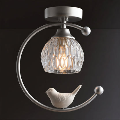 C-Shape Curved Ceiling Light with Bird Figurine