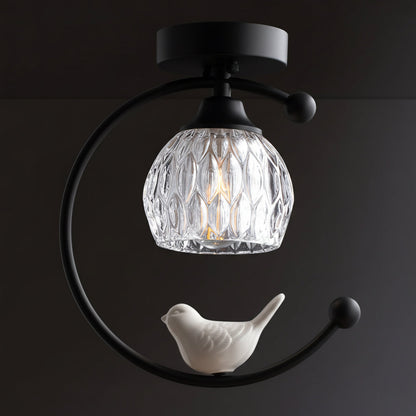 C-Shape Curved Ceiling Light with Bird Figurine