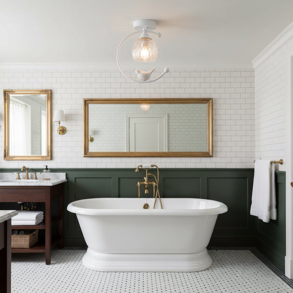 C-Shape Curved Ceiling Light with Bird Figurine