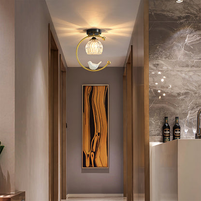 C-Shape Curved Ceiling Light with Bird Figurine