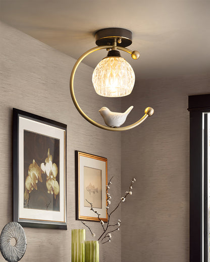 C-Shape Curved Ceiling Light with Bird Figurine