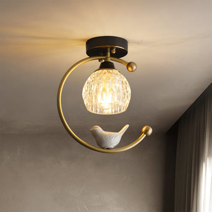 C-Shape Curved Ceiling Light with Bird Figurine