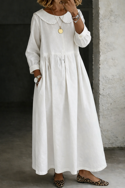 Women's Peter Pan Collar Long Sleeve A-Line Maxi Dress