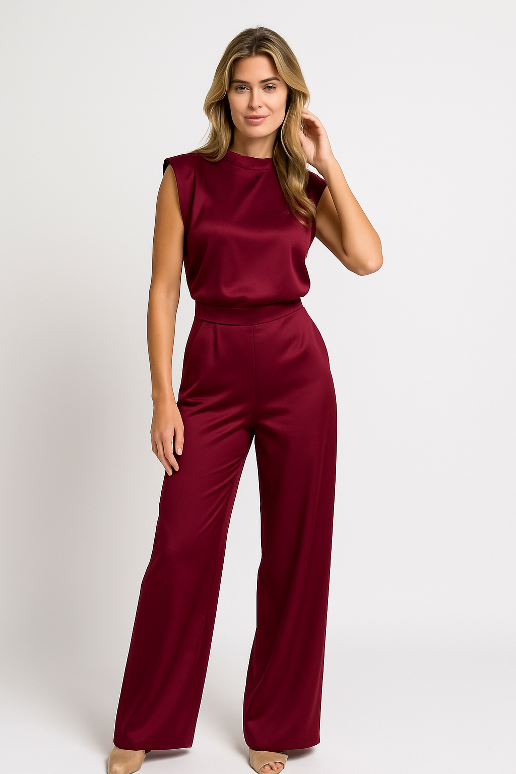Mock Neck Sleeveless Wide Leg Formal Jumpsuit