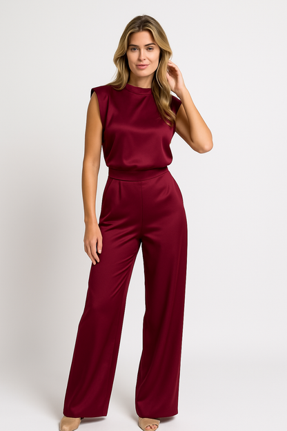 Mock Neck Sleeveless Wide Leg Formal Jumpsuit
