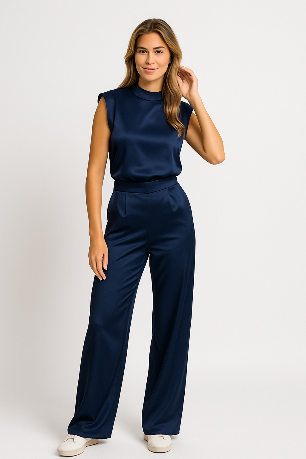 Mock Neck Sleeveless Wide Leg Formal Jumpsuit