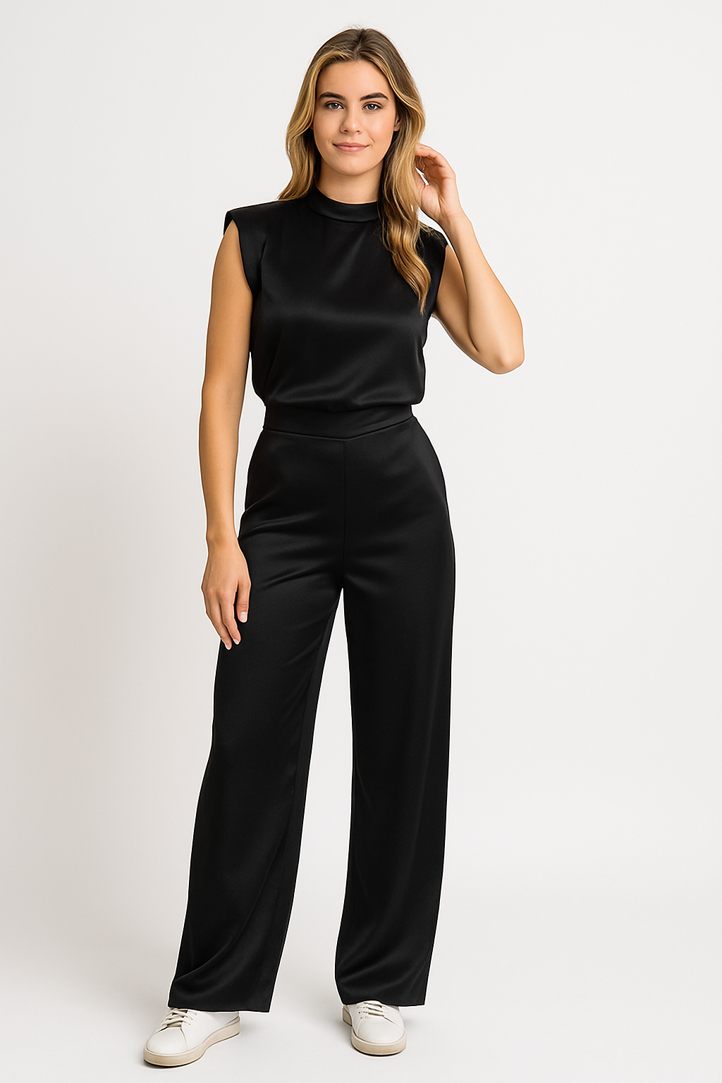 Mock Neck Sleeveless Wide Leg Formal Jumpsuit
