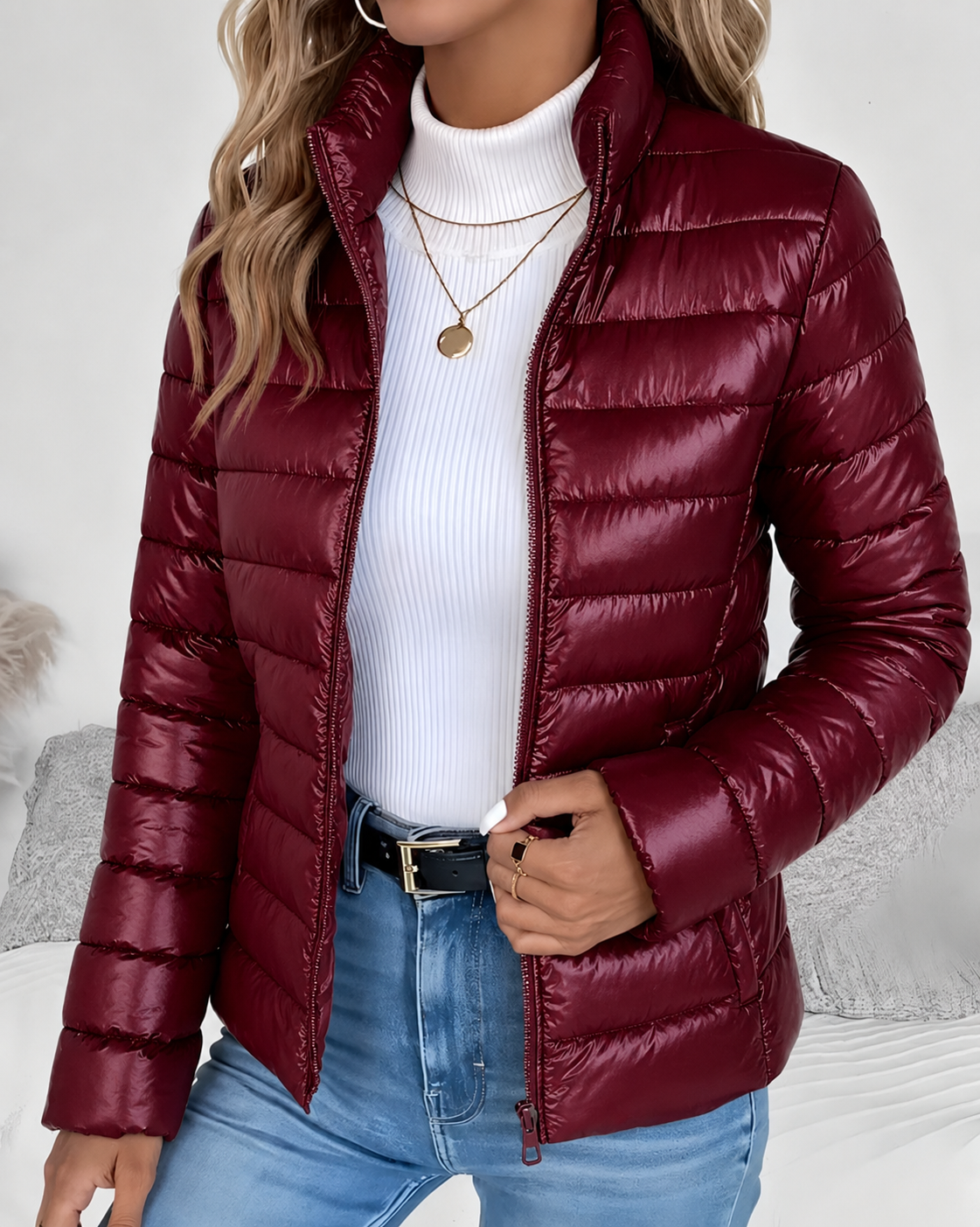 Women's Stand Collar Cropped Lightweight Puffer Jacket