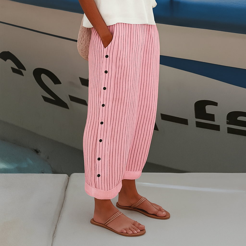 Side Pocket Striped Buttoned Trousers