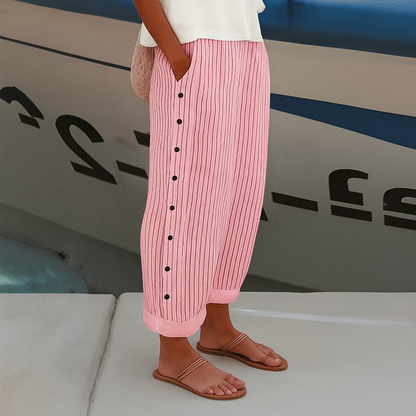 Side Pocket Striped Buttoned Trousers