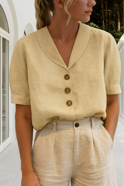 Short Sleeve Shawl Collar Blouse