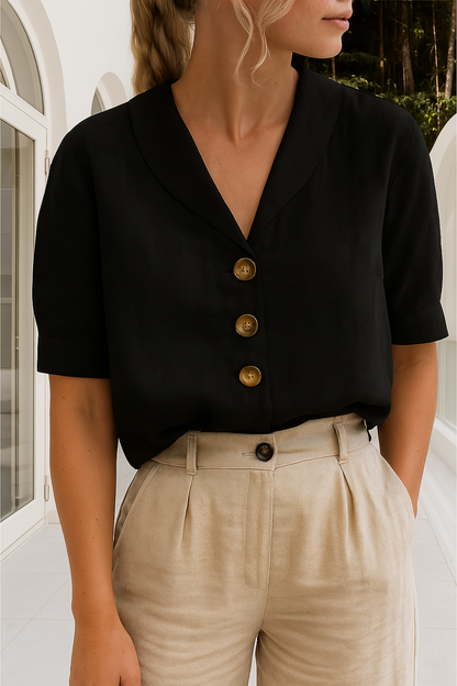 Short Sleeve Shawl Collar Blouse