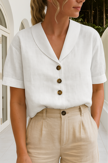 Short Sleeve Shawl Collar Blouse