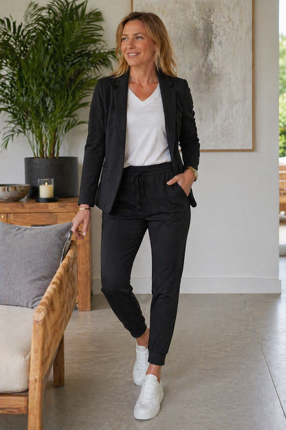 Notch Lapel Long Sleeve Blazer and Jogger Pants Set For Women