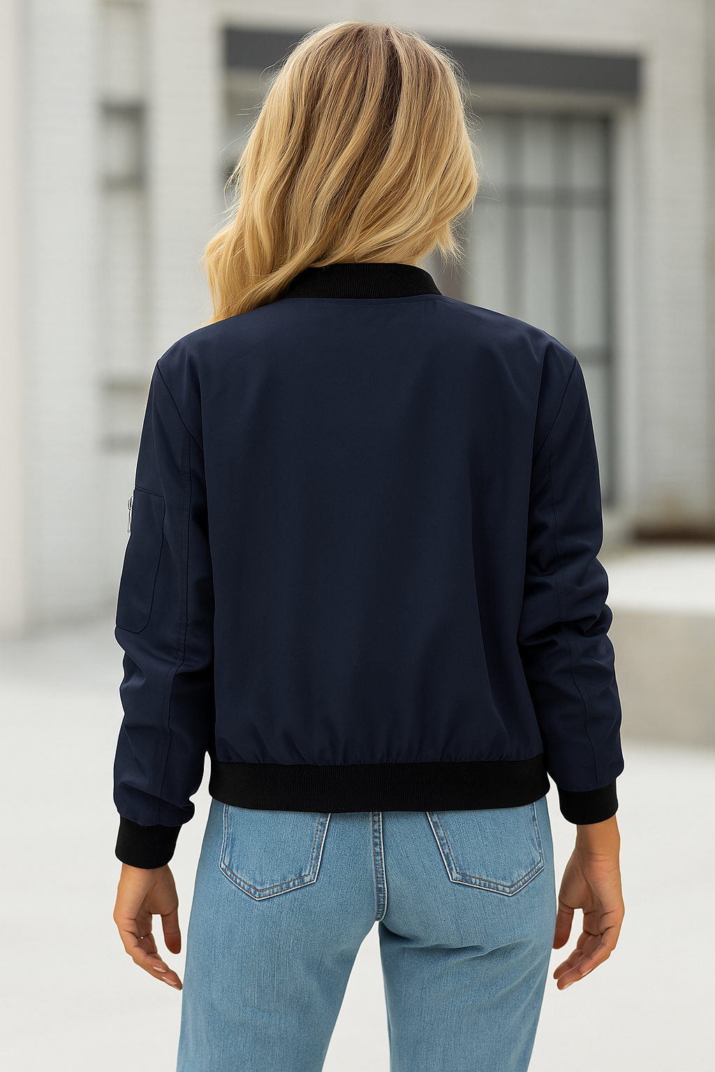 Women's Zip-Up Bomber Jacket with Ribbed Trim