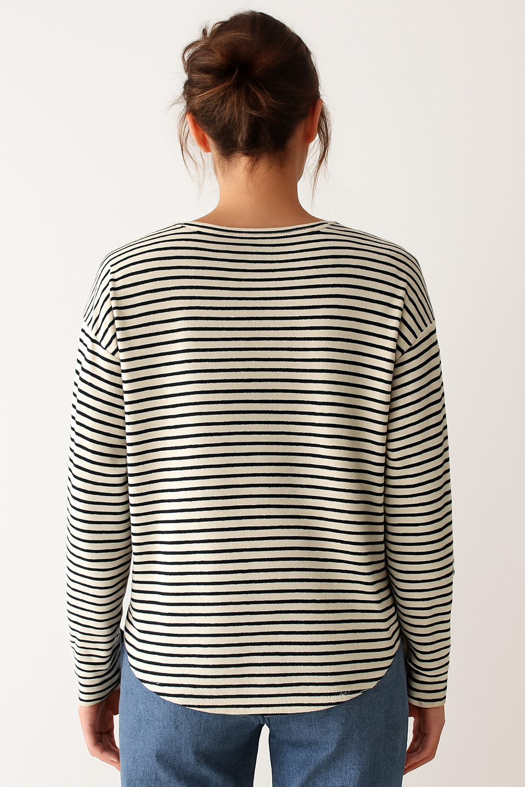 Crew Neck Long Sleeve Striped Sweatshirt For Women