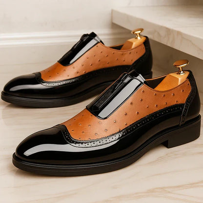 Perforated Paneled Rounded Brogue Shoes