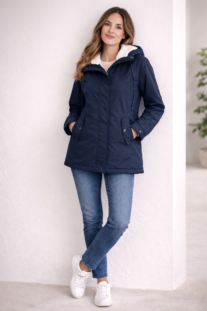 Hooded Faux Shearling Lined Parka Jacket For Women
