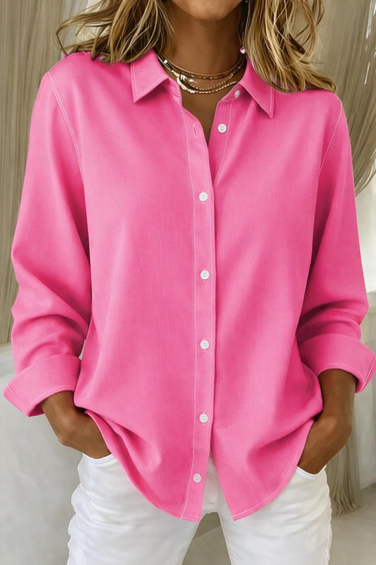 Point Collar Buttoned Loose Blouses
