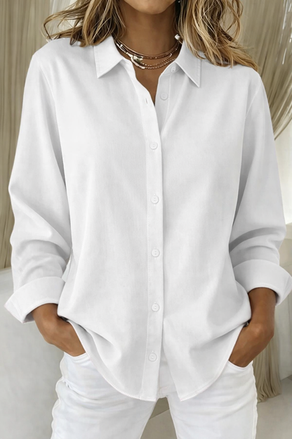 Point Collar Buttoned Loose Blouses