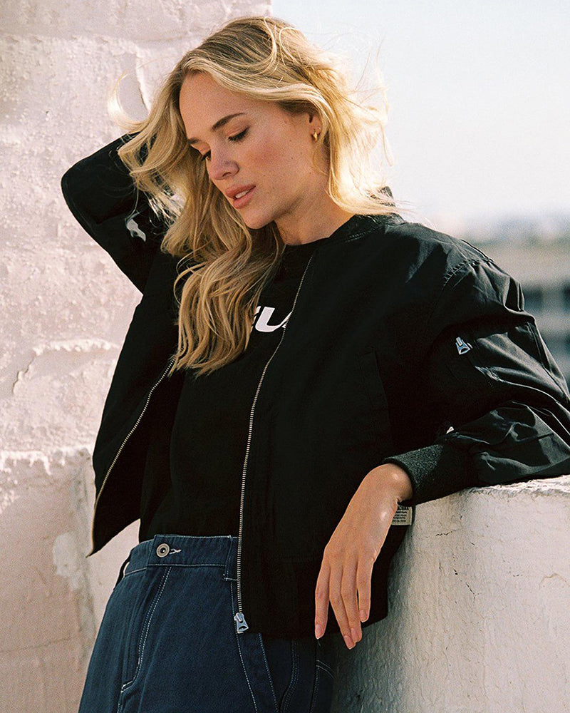 Women's Zip-Up Bomber Jacket with Ribbed Trim