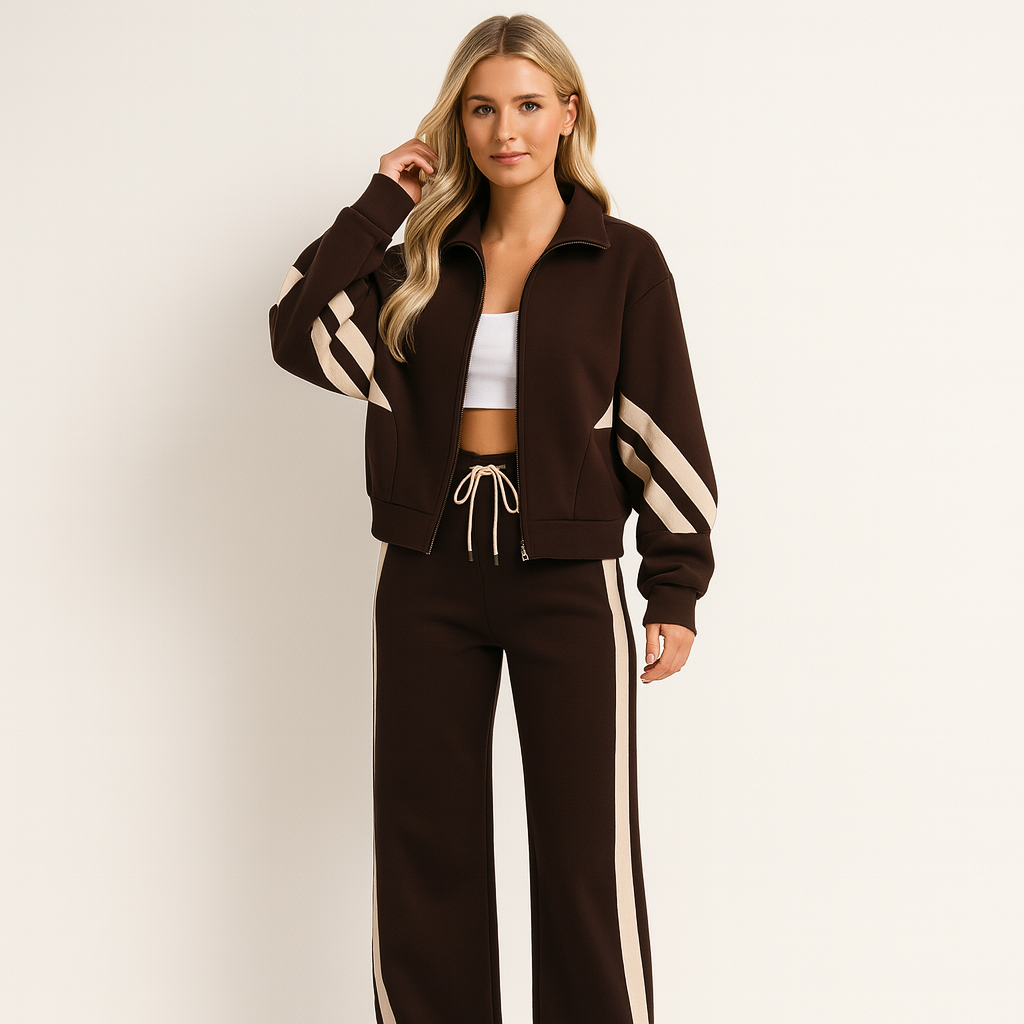 Drawstring Collared Tracksuit Set