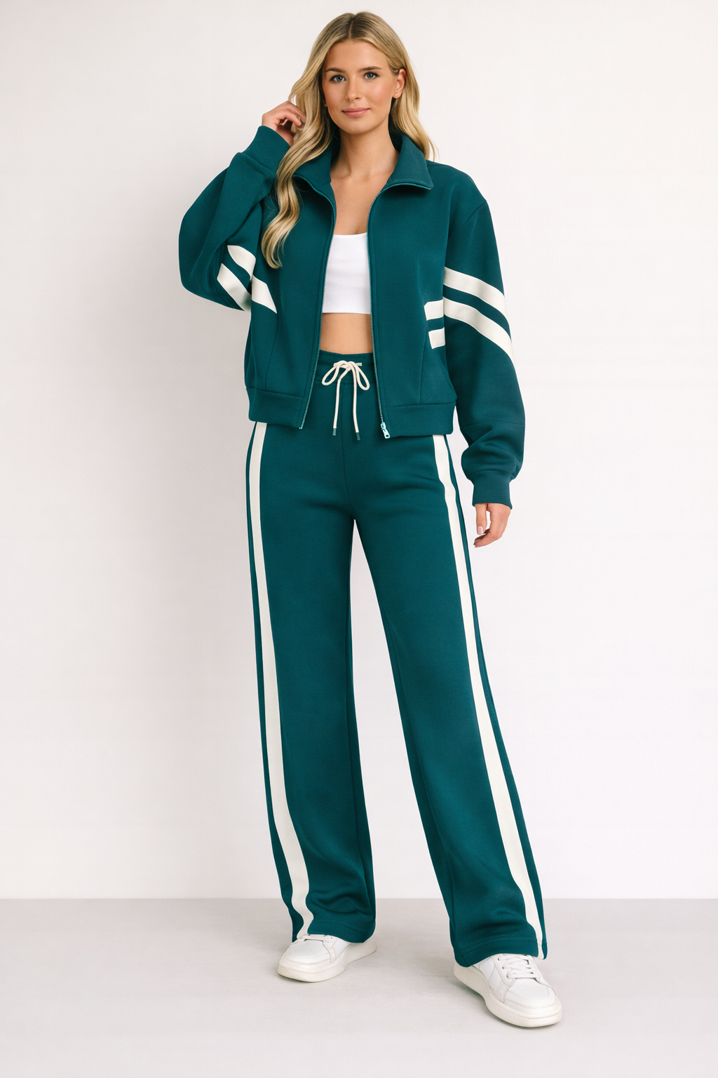 Drawstring Collared Tracksuit Set