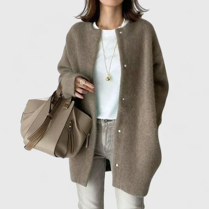 Women's Crew Neck Long Sleeve Oversized Cropped Cardigan