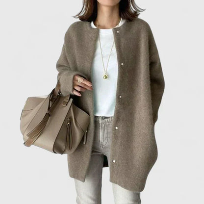 Women's Crew Neck Long Sleeve Oversized Cropped Cardigan