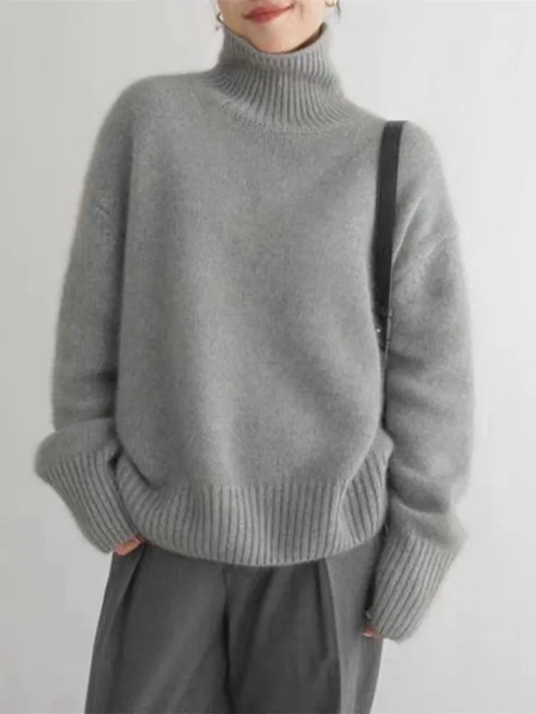 Women's High Neck Long Sleeve Long Sweater