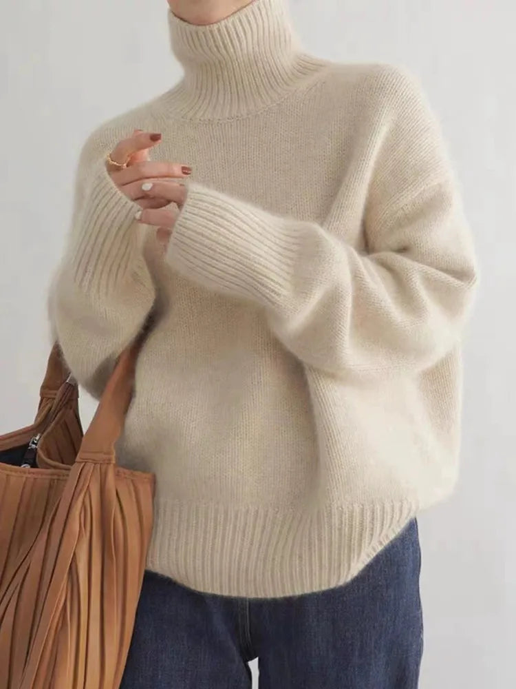 Women's High Neck Long Sleeve Long Sweater